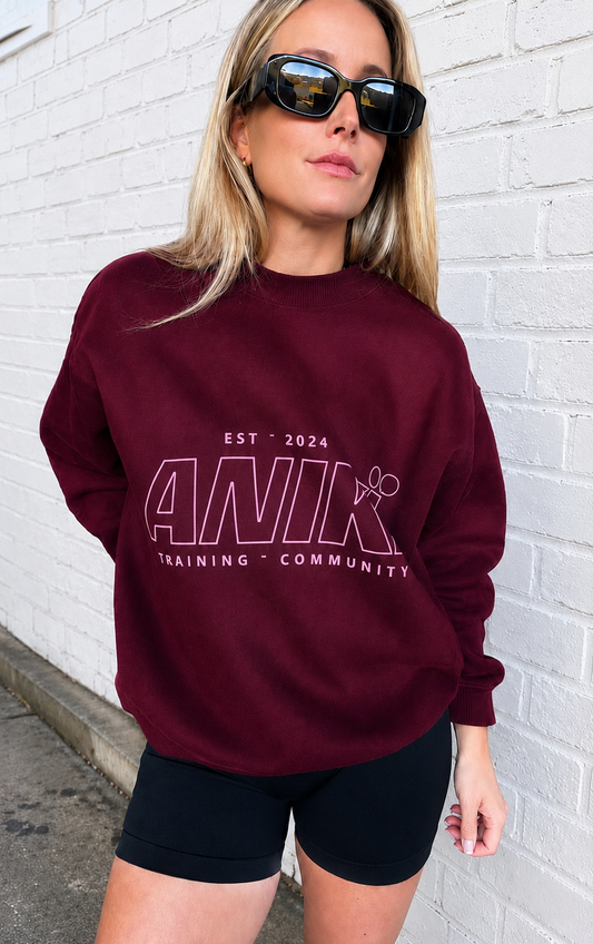 Low Print Crewneck - Wine/Pink